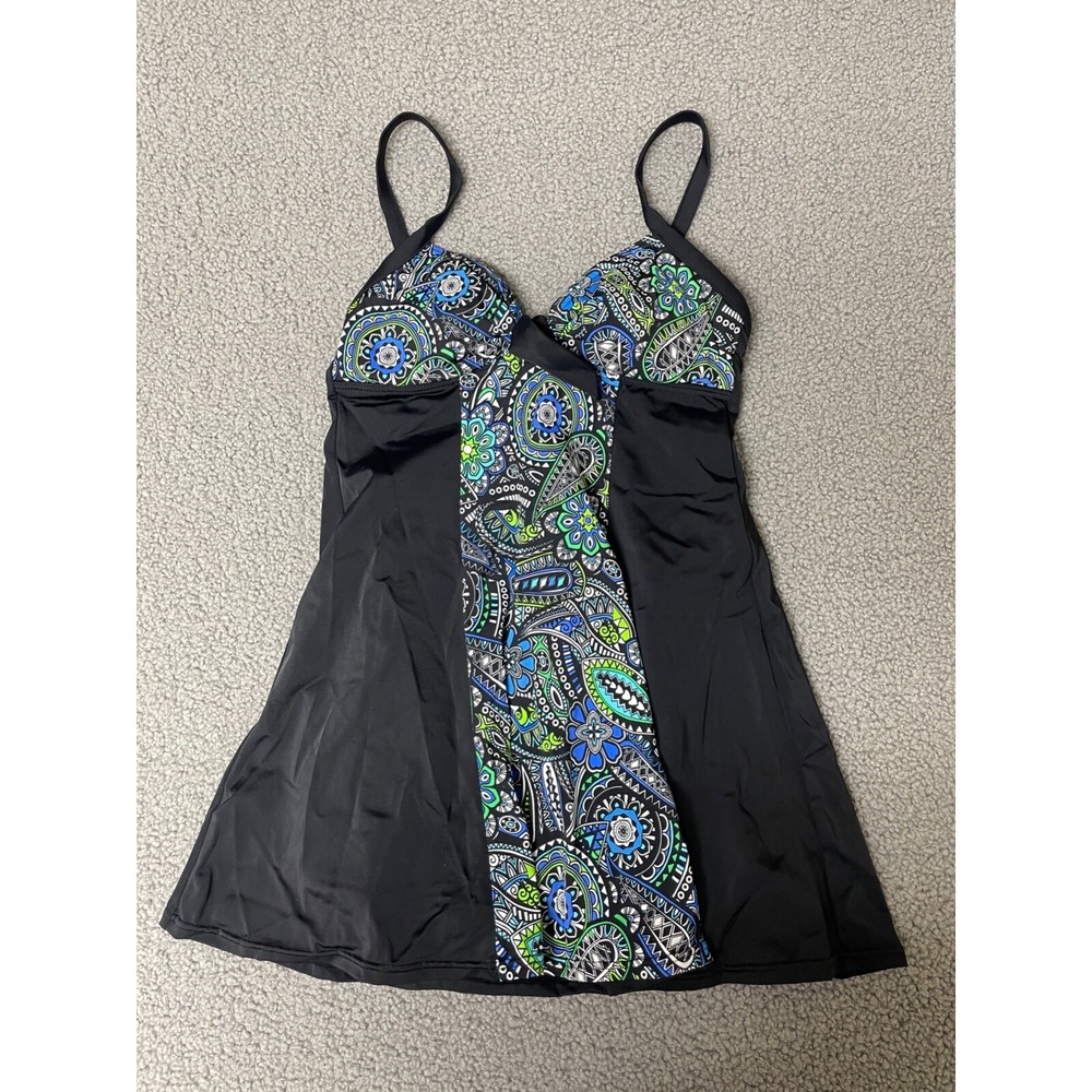 A SHORE FIT BOUQUET womens 8 one piece‎ swimsuit slimming skirted dress modest